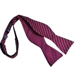 Rare Stafford Essentials 2 Sided Red & Navy Floral/Stripes Adjustable Bow Tie